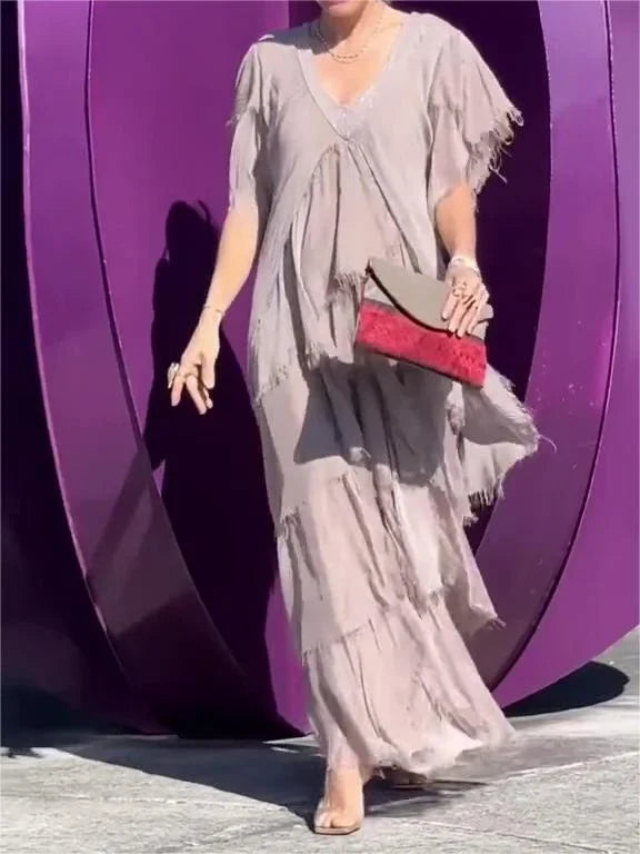 Zunera - Elegant V-Neck Long Dress