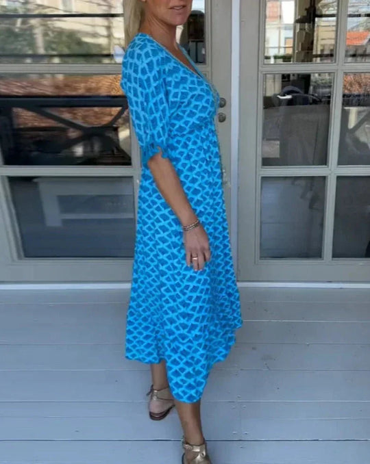 Aisha Comfortable Loose Fit V-Neck Midi Dress