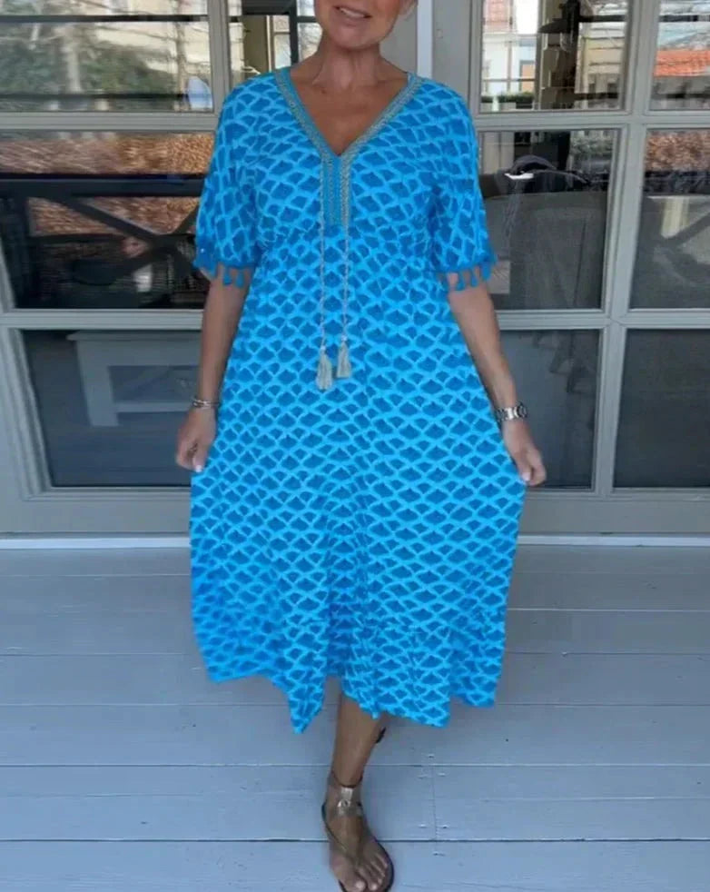 Aisha Comfortable Loose Fit V-Neck Midi Dress