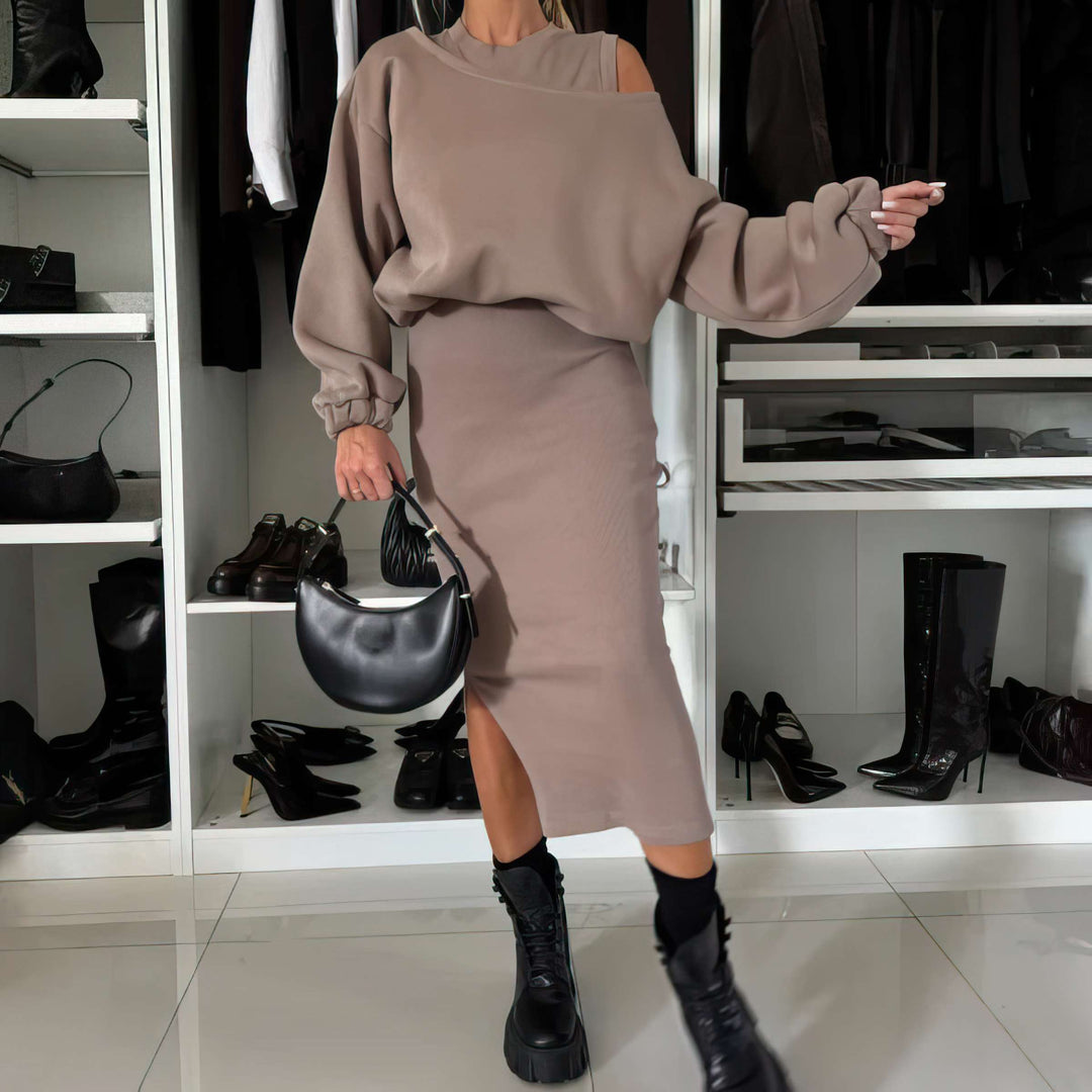 Monic™ |  Set with Cold-Shoulder Top and Midi Skirt