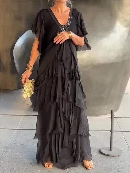 Zunera - Elegant V-Neck Long Dress